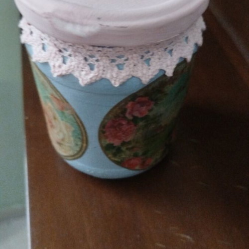 Decoupage jar like new, ideal for storing bay leaves and spices