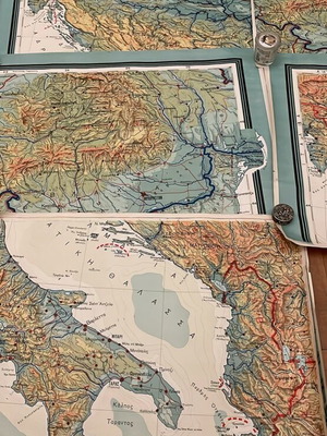 Geophysical map of Italy and Austria 7 pieces like new