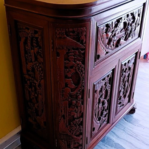 Vintage Chinese hand carved wooden bar used