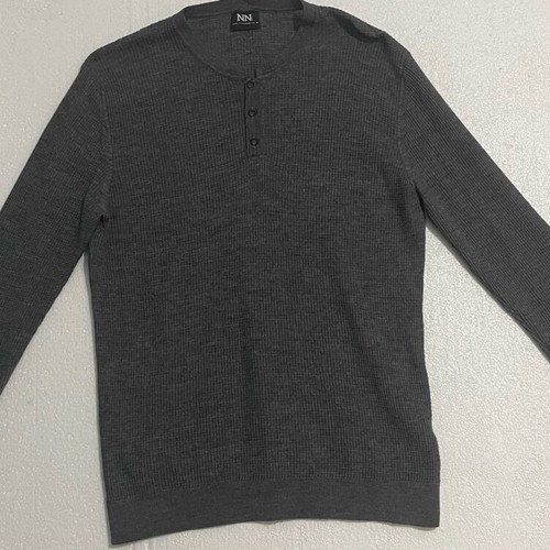 Men's long-sleeve Henley shirt with waffle knit, like new, gray XL