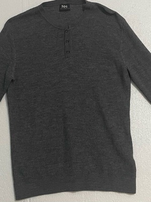 Men's long-sleeve Henley shirt with waffle knit, like new, gray XL