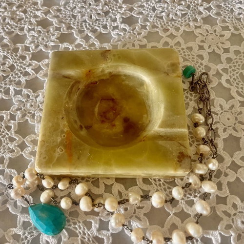 Onyx Marble Ashtray vintage used, mid century modern natural stone