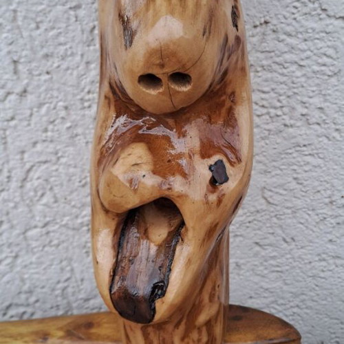 Wooden sculpture new, grotesque mythical face, 21 cm