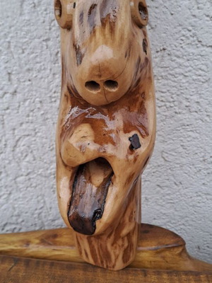 Wooden sculpture new, grotesque mythical face, 21 cm