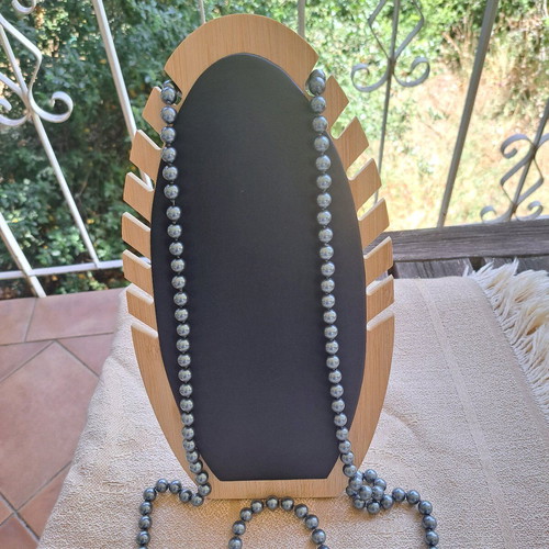 Long necklace with tourmaline beads like new, gray