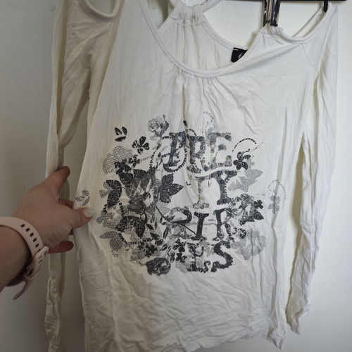 Women's long-sleeve shirt with designs used, white, size S
