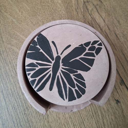 Handmade plaster coaster set with butterfly design