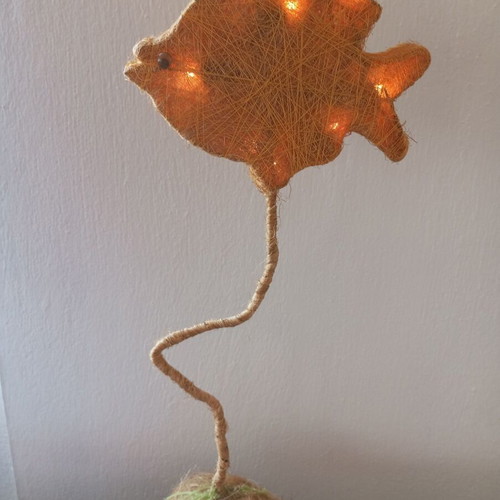 Handmade fish table lamp with rope, boho style