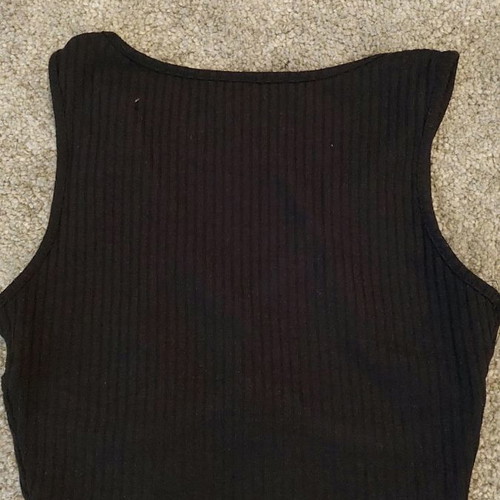 Black crop top with open neckline used, size S