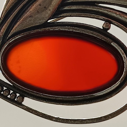 Vintage Art Nouveau Brooch Silver 925 with Carnelian Stone like new