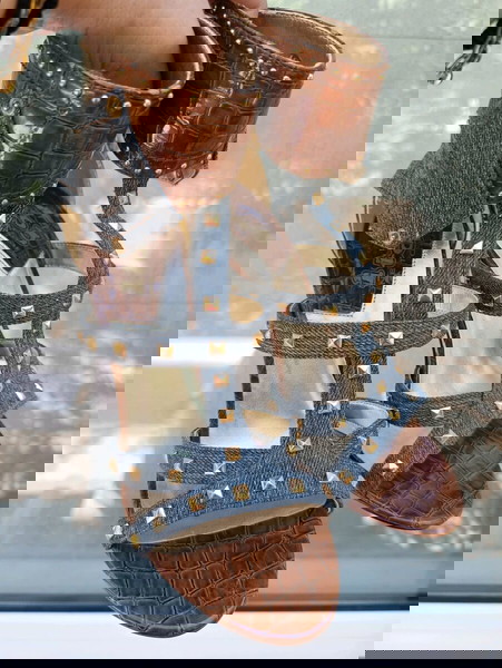 Πέδιλα 11cm τζιν & croco, ν.39, σαν καινούργια, με τρουκς