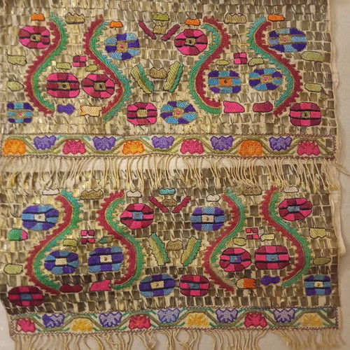 Old embroidery on woven fabric with gold thread, like new