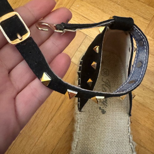Espadrilles black with studs and ankle strap like new, size 38