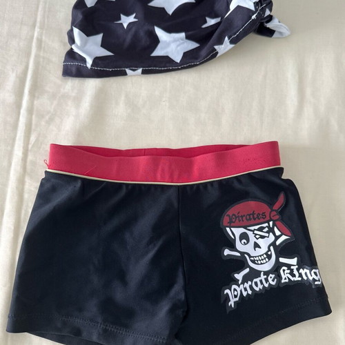 Children's swimsuit with hat, like new, pirate style, size 12-18 months