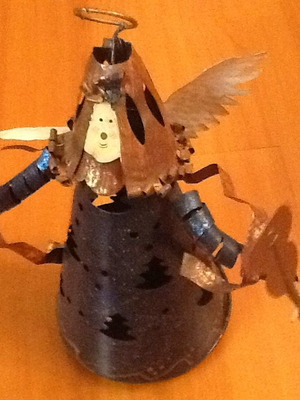 Christmas metal vintage candle holder used