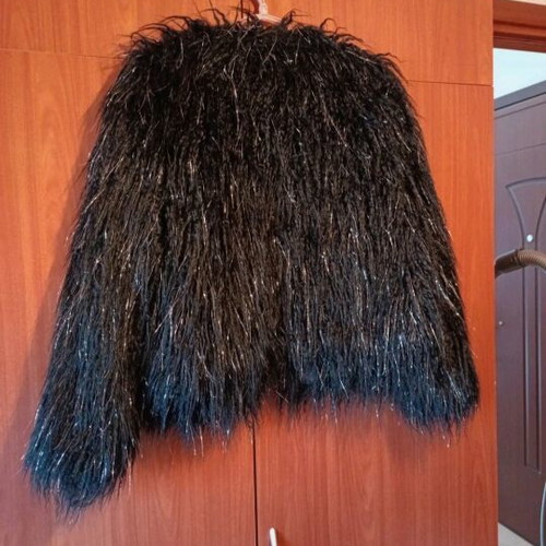 Synthetic fur like new, black with silver details, size M