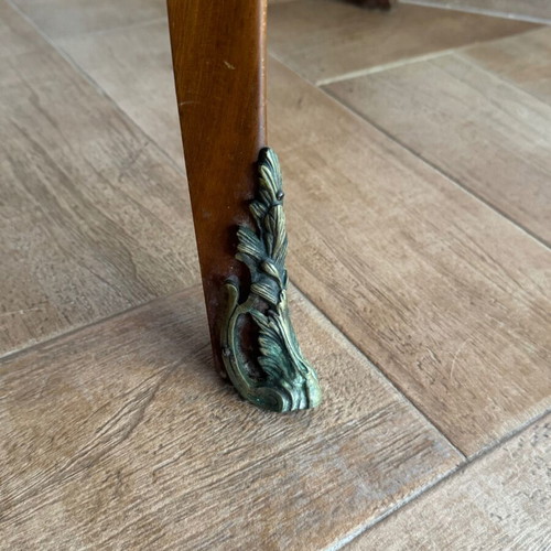 Antique walnut console table with brass and marquetry