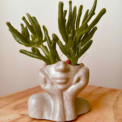 Handmade Cement Face Planter minimal artistic design