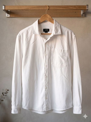 Pull & Bear Λευκό Μακρυμάνικο Ανδρικό Overshirt Medium σαν καινούργιο