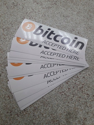 Bitcoin Accepted Here Stickers new, pack of 10, waterproof plastic