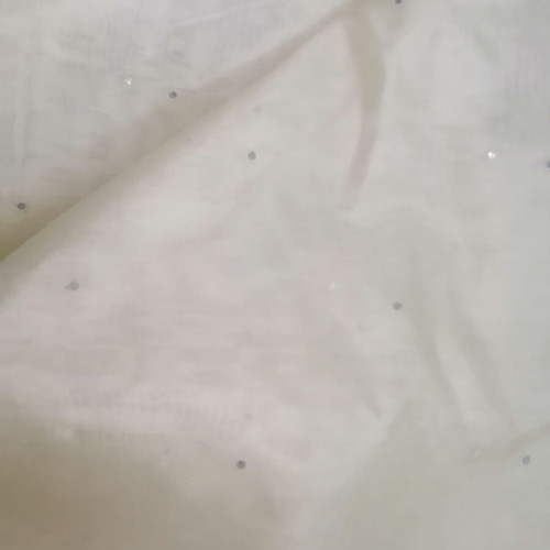 Organza fabric with rhinestones new, height 2.80m, transparent ice beige