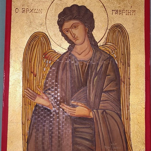 Byzantine icon of Archangel Gabriel handmade, 2004, egg tempera on wood