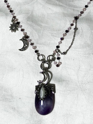 Whimsy necklace with amethyst and steel chain, new