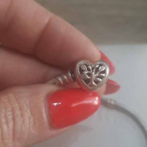 Pandora bracelet 19 cm with heart clasp and family tree zirconia