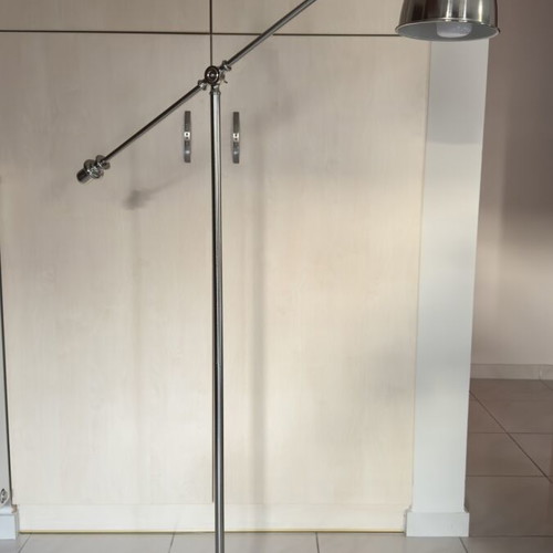 Metal adjustable floor lamp, industrial modern design, satin nickel