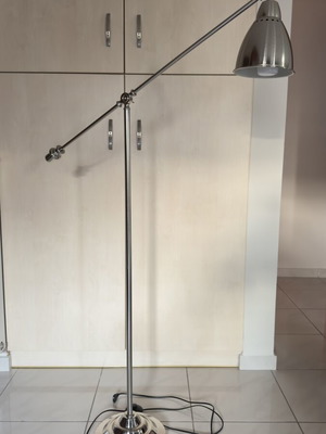 Metal adjustable floor lamp, industrial modern design, satin nickel