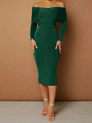 Women's elastic midi dress new green size L