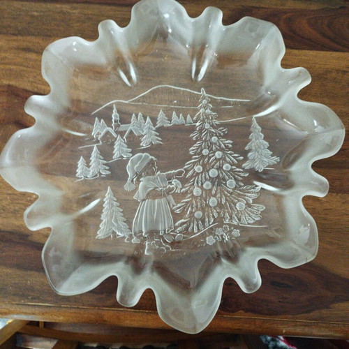 Walther serving platter made of frosted glass with Christmas scene new