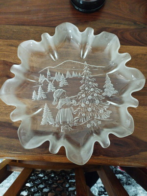 Walther serving platter made of frosted glass with Christmas scene new