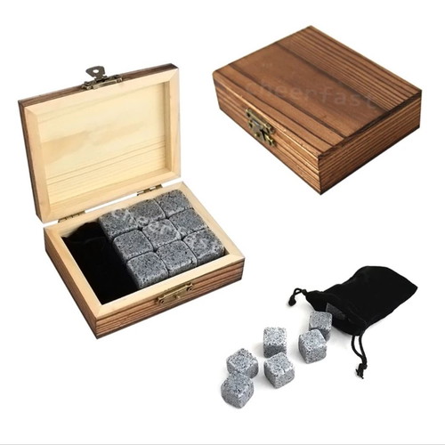 Wooden gift box with 9 granite chilling stones