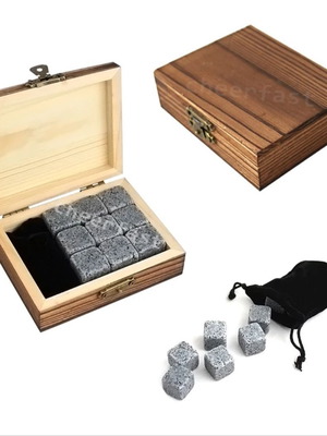 Wooden gift box with 9 granite chilling stones