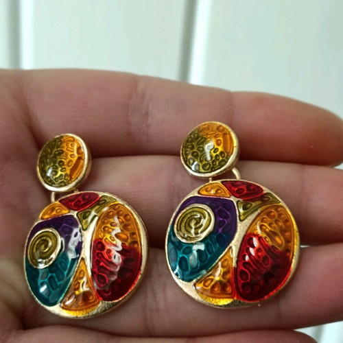 Women's earrings artistic embossed hammered mosaic enamel new
