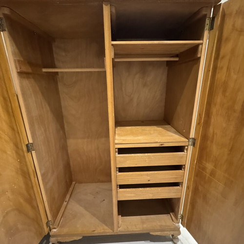Wooden double-door wardrobe with internal drawers