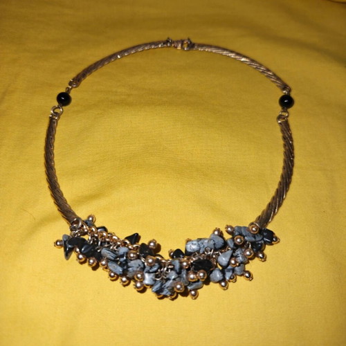Vintage necklace with broken chain and black-gray-gold beads like new