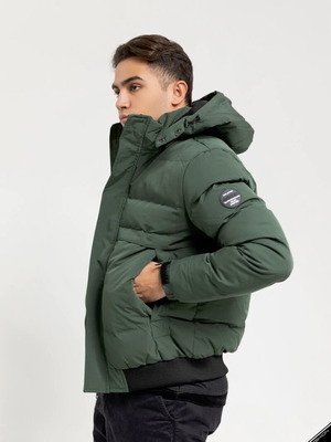 Μπουφάν ανδρικό κυπαρισσί κοντό Manager καινούργιο με αποσπώμενη κουκούλα