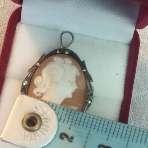Cameo silver 800 brooch pendant with crystals, vintage 1940