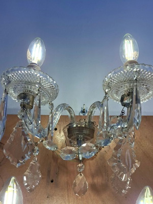 Heisey Glass vintage δίφωτες ολόγυαλες απλίκες τοίχου, ζεύγος