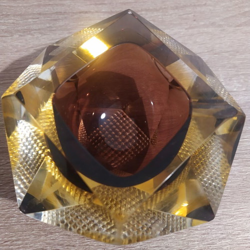 Murano ashtray 1970s brown yellow colors