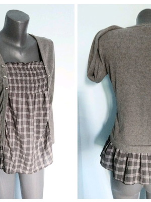 Gray elastic blouse with ruffles and frills used