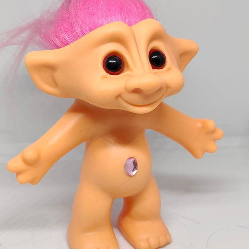 Collectible Efxoulis Troll Doll with Pink Hair and Crystal like new