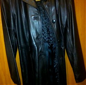 Μακρυ δερματινο σακακι παλτο μαυρο αληθινο δερμα vintage