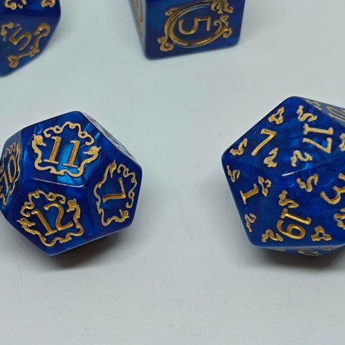 RPG Blue Dragon Pearl Dice Set like new with gold details