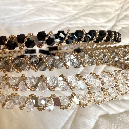 Set of 4 elegant thin hairbands with rhinestones and gold details