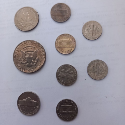 USA coins used, assorted half dollar, quarter, cents, dime
