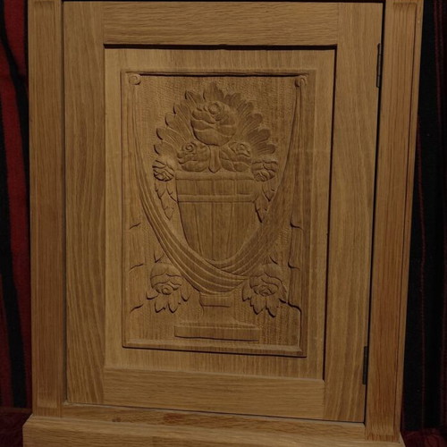 Vintage wooden nightstand with carved floral design like new