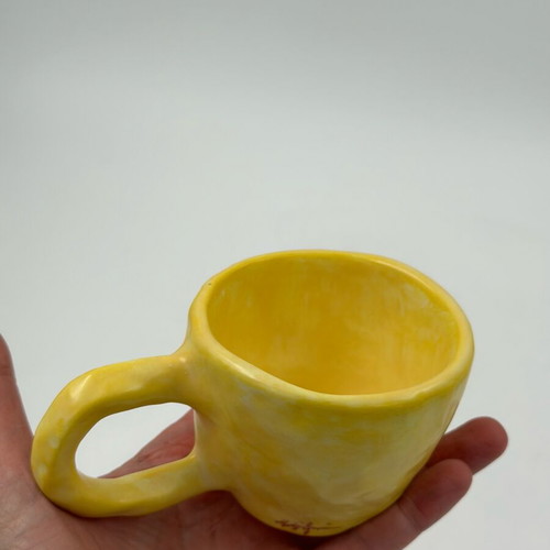 Handmade ceramic mug Yellow Art Eleftheria Sifnaiou new